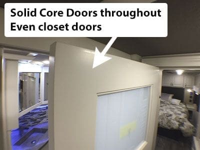 Luxe Fifth Wheel solid core doors throughout, even closet doors, for luxury RVs