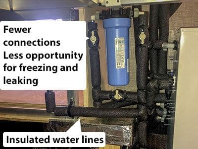 Luxe Fifth Wheel insulated plumbing with fewer connections for freeze protection