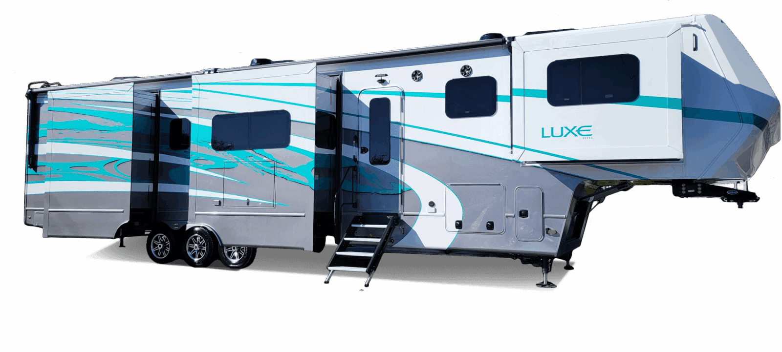 Luxe Elite luxury fifth wheel RV with full-body paint and multiple slide-outs