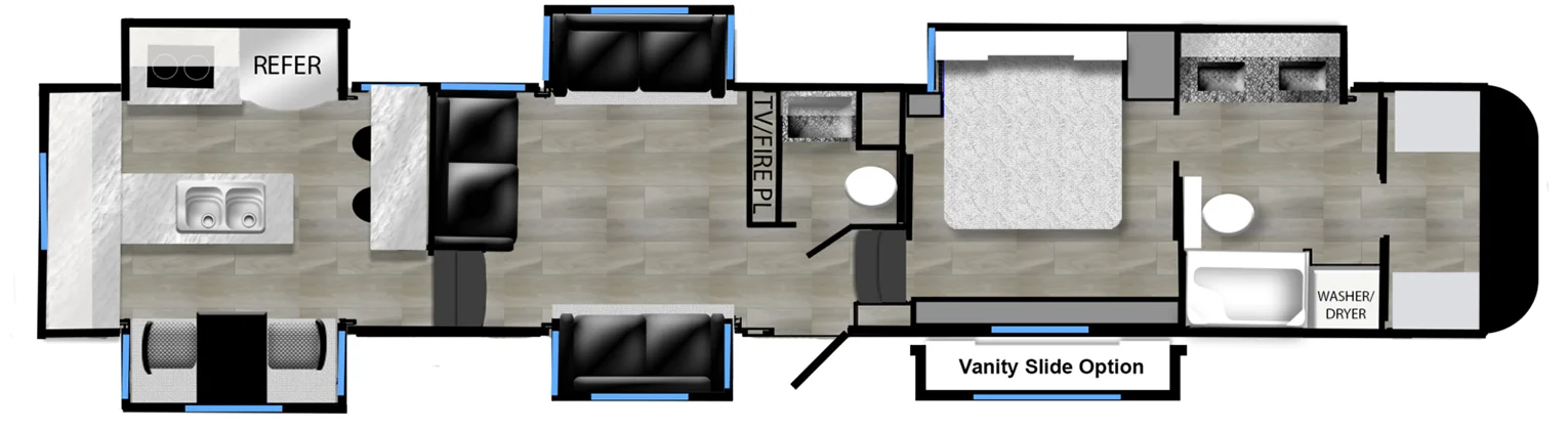 The floor plan of the Luxe Elite 46RKB.